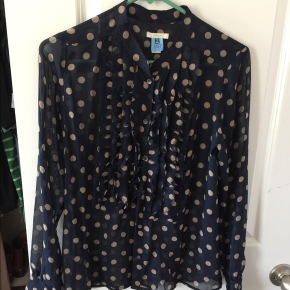 Navy and cream polka dot blouse - Picture 1 of 2
